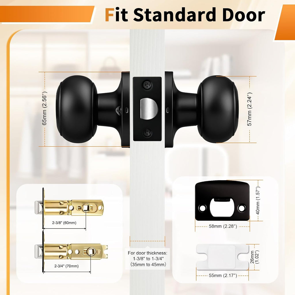 Probrico Interior Closet Door Knob, Black Door Knobs for Interior Doors, Hallway Passage Door Knob with Round Ball Knob, 15 Pack