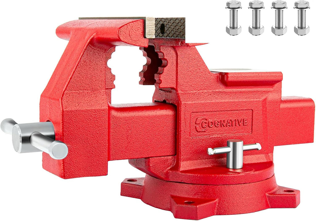 6.5' Heavy-Duty Bench Vise Ductile Iron Bench Vise 360° Swivel Bench Vice with Anvil, Red