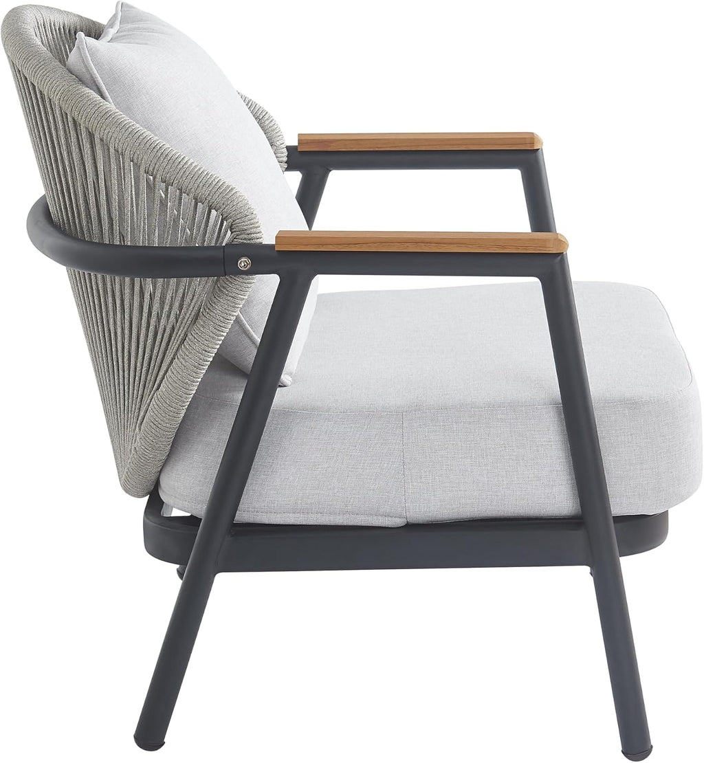 Christopher Knight Home Vine Iron Patio Club Chair Set of 2, Outdoor Accent Chair with Cushions, Wooden Patio Armchair, Ergonomic Comfy Reading Chair for Balcony, Backyard, Garden, Dark Grey+Grey