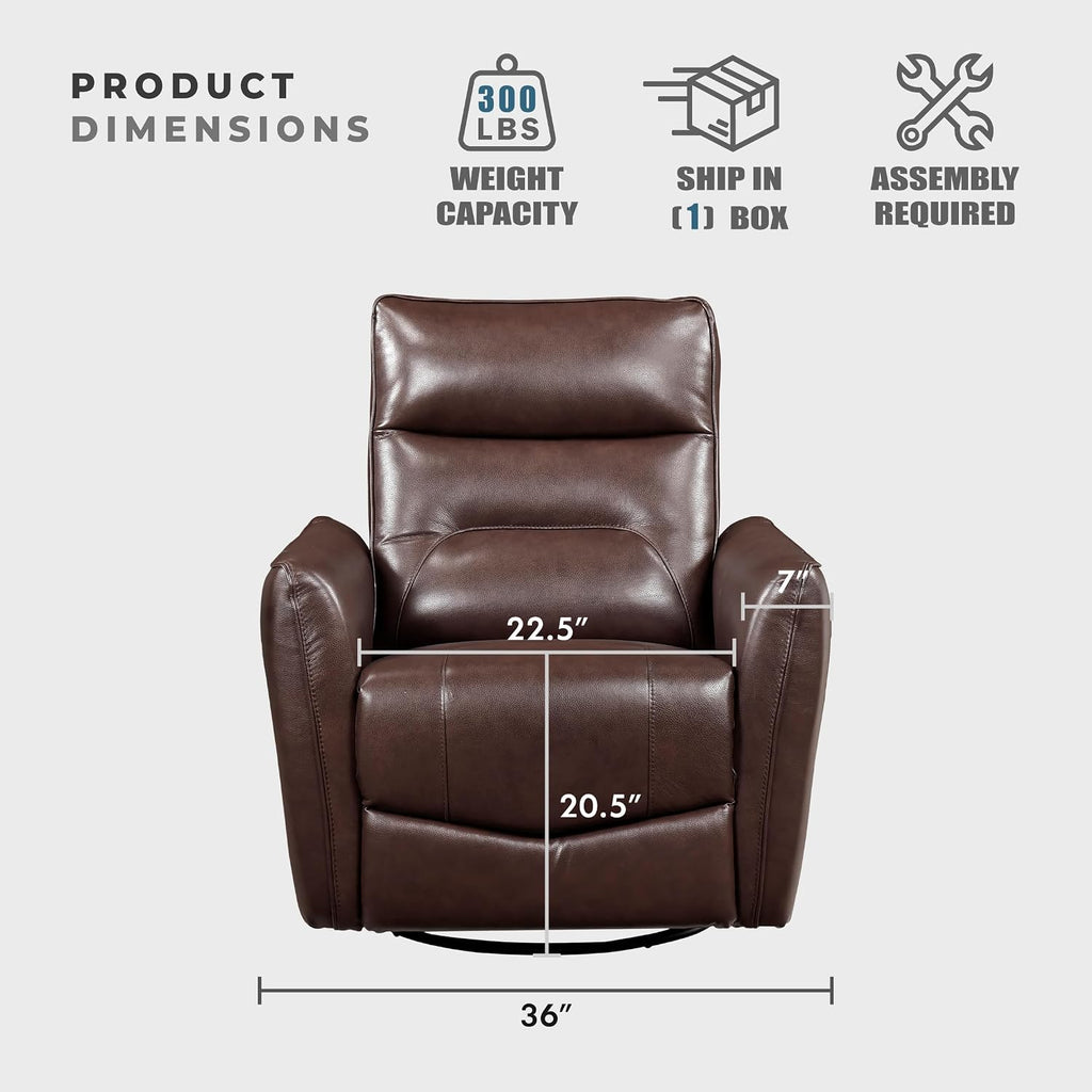 Lexicon Swivel Glider Reclining Chair, Top Grain Leather Match Manual Recliner, Comfy Nursery Glider Recliner, Swivel Reclining Chair for Living Room/Office/Bedroom/Apartment, Brown