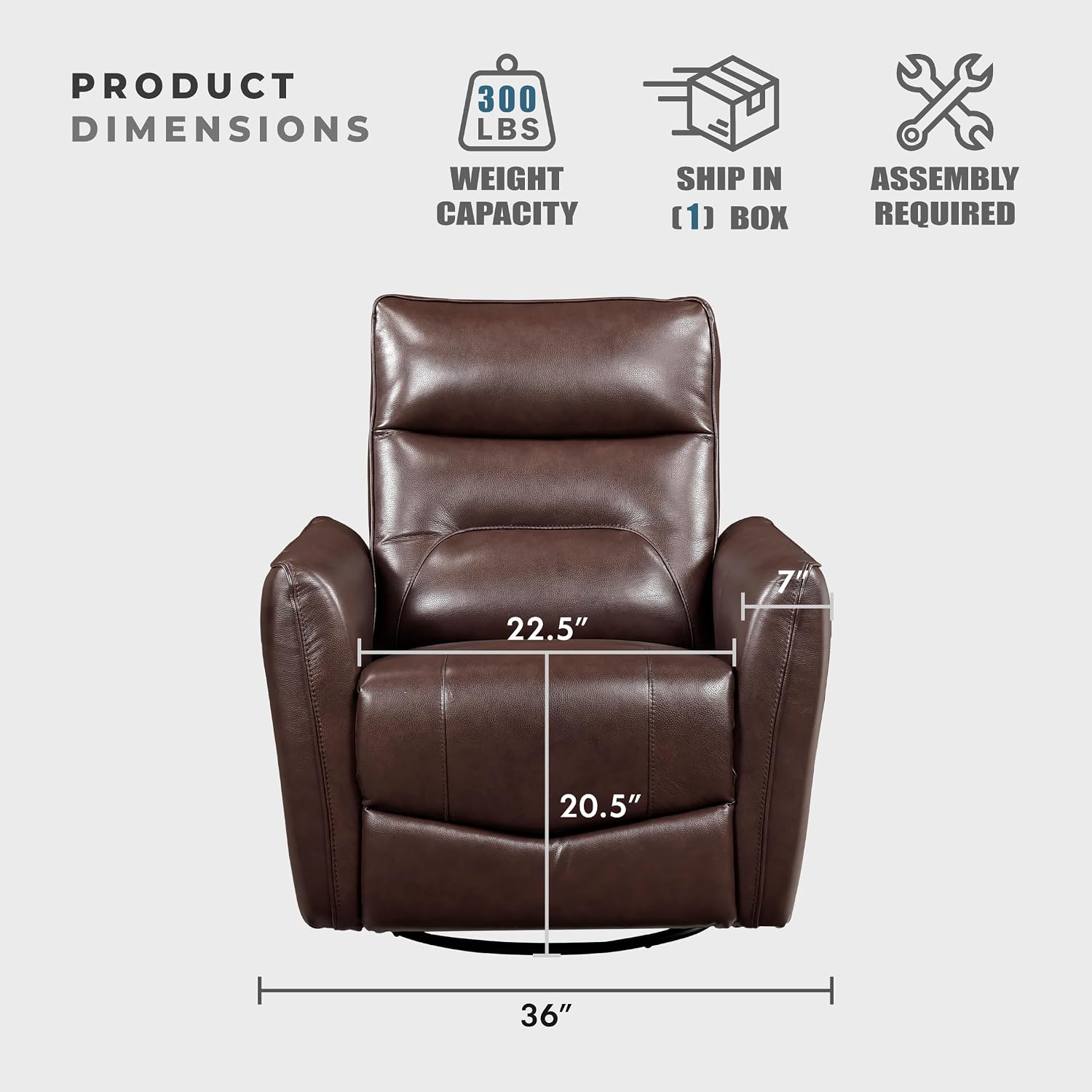Lexicon Swivel Glider Reclining Chair, Top Grain Leather Match Manual Recliner, Comfy Nursery Glider Recliner, Swivel Reclining Chair for Living Room/Office/Bedroom/Apartment, Brown