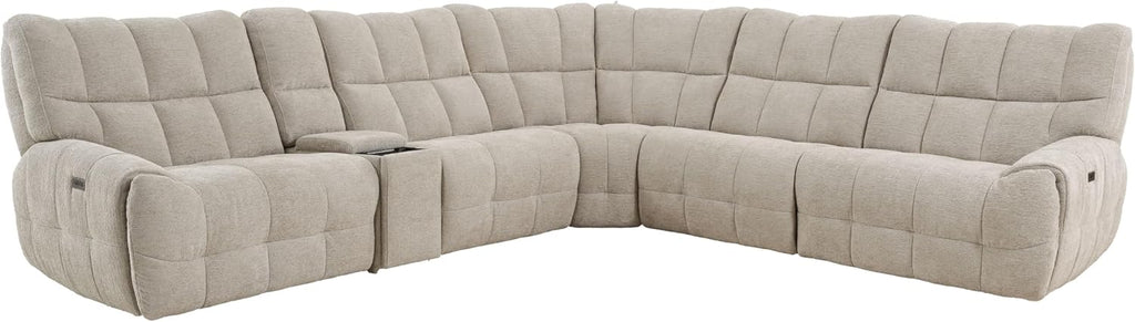 Furniture of America Tavie Modern Reclining Sofa with Storage Console and Cup Holders, Sectional Recliner, L Shaped Couch for Living Room, Home Theater, Playroom, Beige