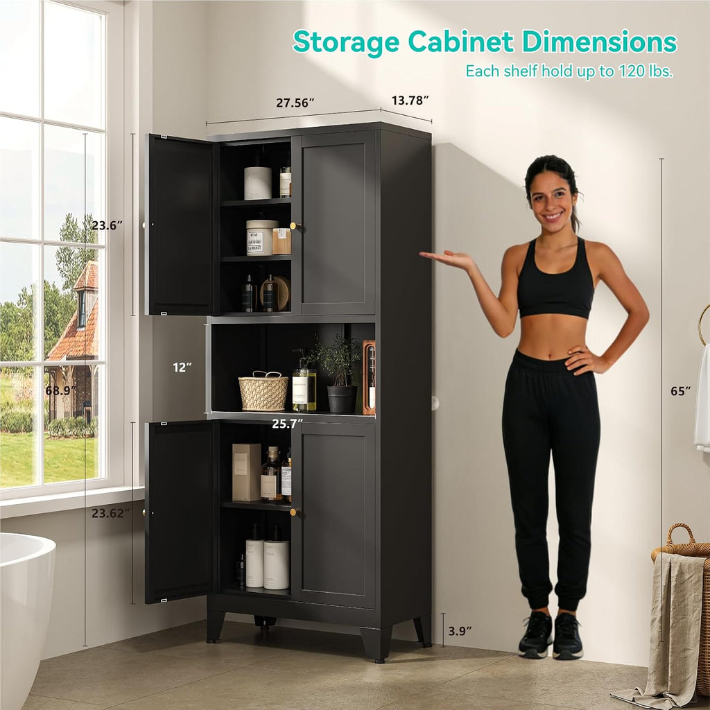 69' Tall Pantry Cabinet with Open Shelf,13.78'Deep By 28' Wide Storage Cabinet with Doors and Adjustable Shelves,Microwave Stand,for Kitchen Dining Room Bathroom,Black,1Pc