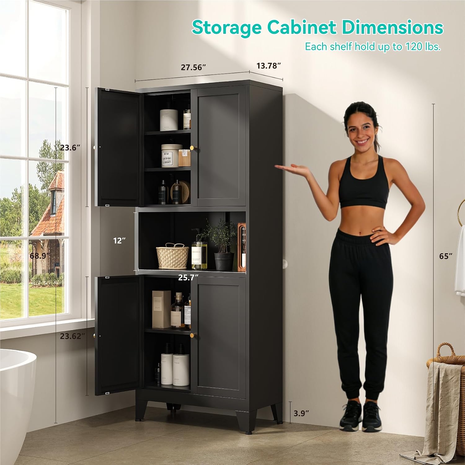 69' Tall Pantry Cabinet with Open Shelf,13.78'Deep By 28' Wide Storage Cabinet with Doors and Adjustable Shelves,Microwave Stand,for Kitchen Dining Room Bathroom,Black,1Pc