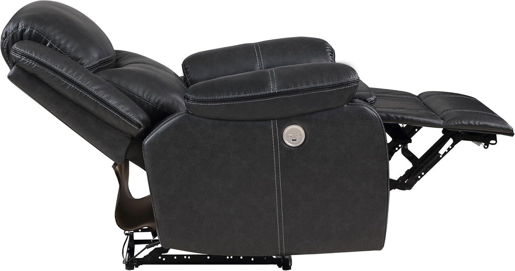 Coaster Home Furnishings - Sycamore - Faux Leather Upholstered Power Recliner Chair with Built-in USB Port, Contour Tufting and Control Panel - Living Room - Dark Gray - 610233P