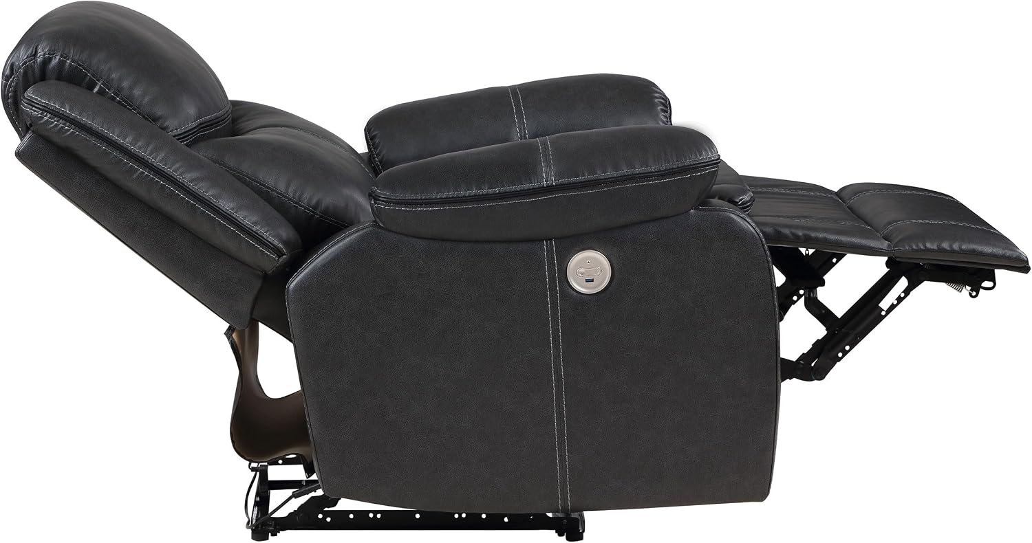 Coaster Home Furnishings - Sycamore - Faux Leather Upholstered Power Recliner Chair with Built-in USB Port, Contour Tufting and Control Panel - Living Room - Dark Gray - 610233P