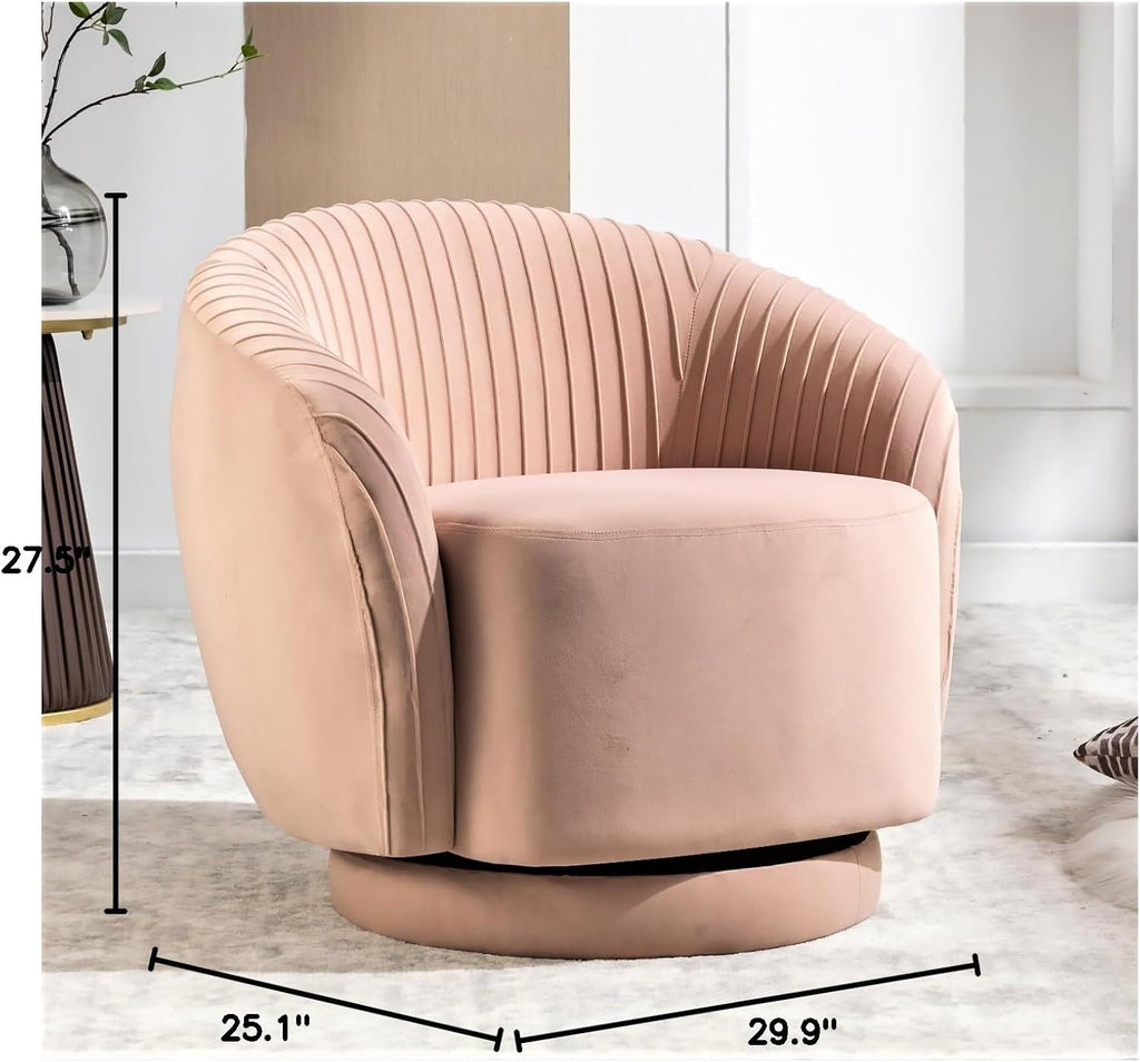 Container Furniture Direct Modern Barrel Swivel Chair with Plush Velvet Upholstery and Smooth 360° Rotation, Round Accent One-Seater Sofa for Living Room, Bedroom, and Office, Pink