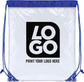USMG Personalized Clear Drawstring Bags – Custom One Color Imprint for Business & Events (Clear/Royal Blue, QTY 500)