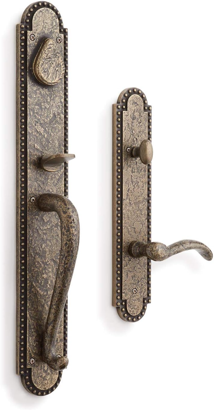 Signature Hardware 441381 Marconi Left Handed Solid Brass Full Plate Keyed Entry Single Cylinder Door Handleset with Interior Lever and 2-3/4' Backset