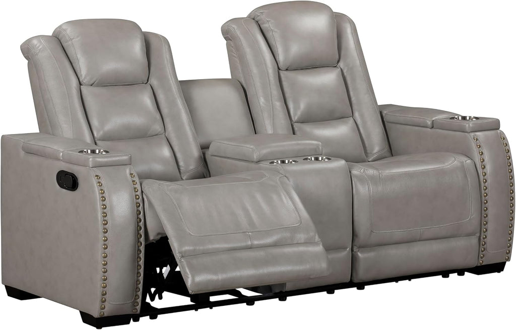 New Classic Furniture Breckenridge 2-Piece Leather Upholstery Manual Reclining Livingroom Set in Gray