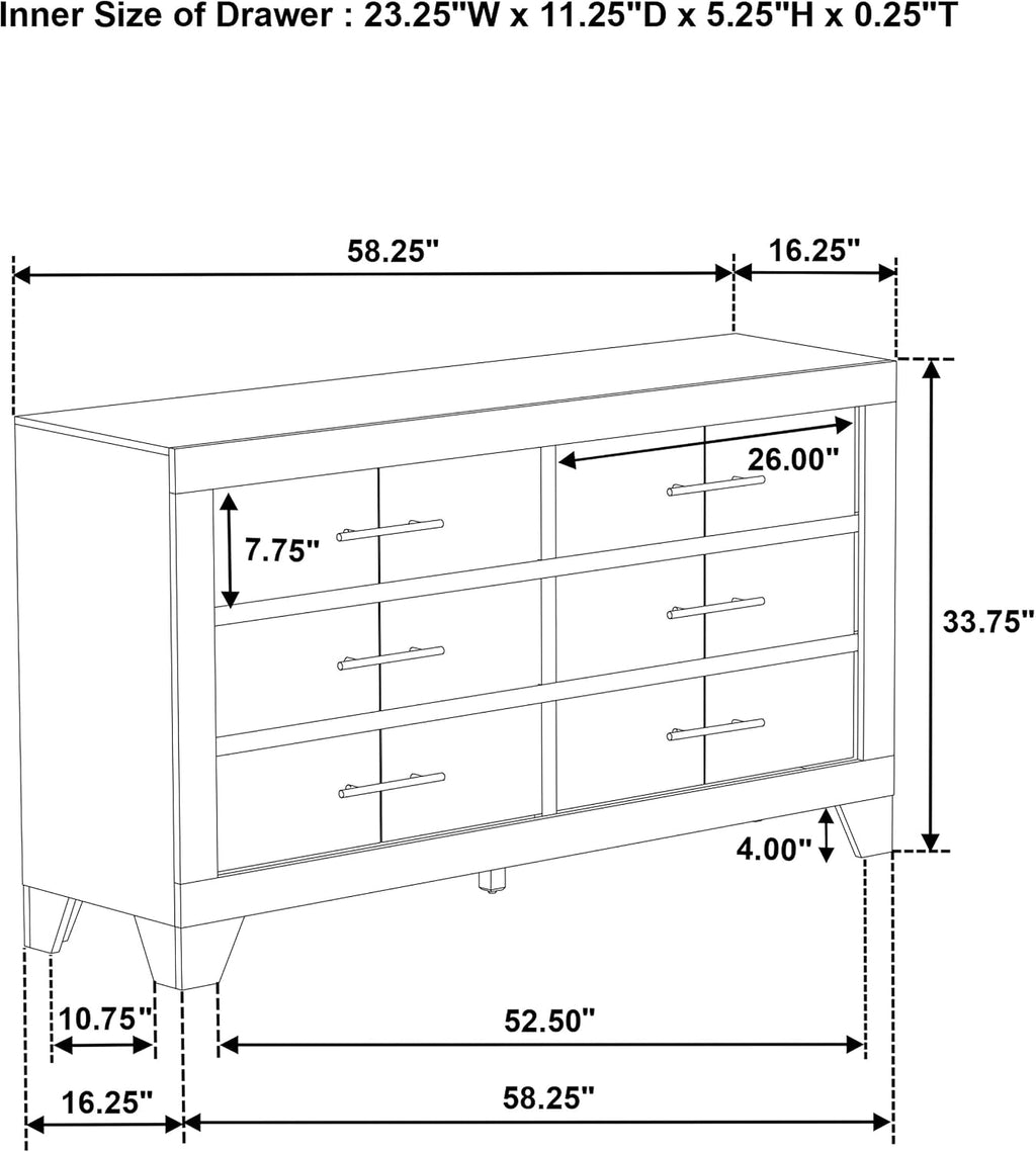 Coaster Home Furnishings - Trenton - Engineered Wood - 6-Drawer Bedroom Dresser with Contemporary Style, Nickel Handles, English Dovetail Joinery - Bedroom - Rustic Cream - 225063
