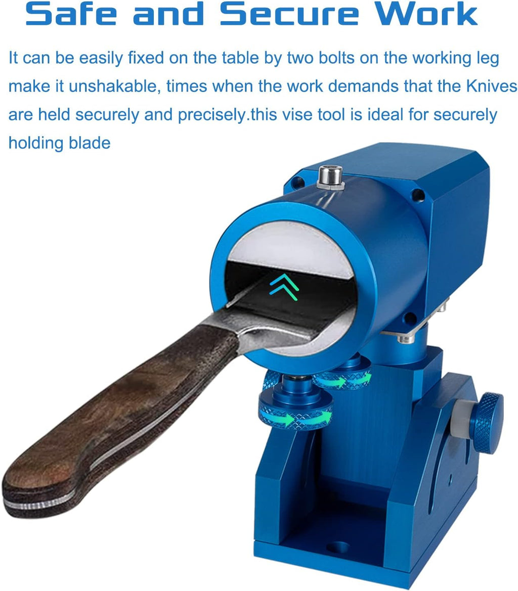 Sunluway-Three-Axis Blade Light Duty Workshop Knife Vise Tool, with 360-degree Swivel Base for Home or Industrial Craftsmen (Blue)