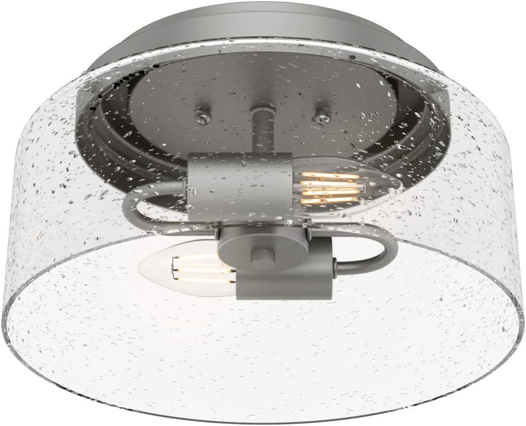 Hunter - Hartland 2-light Matte Silver, Medium Size Flush Mount Light, Dimmable, Casual Style, Round Shaped, for Bedrooms, Kitchens, Foyers, Bathrooms - 19014