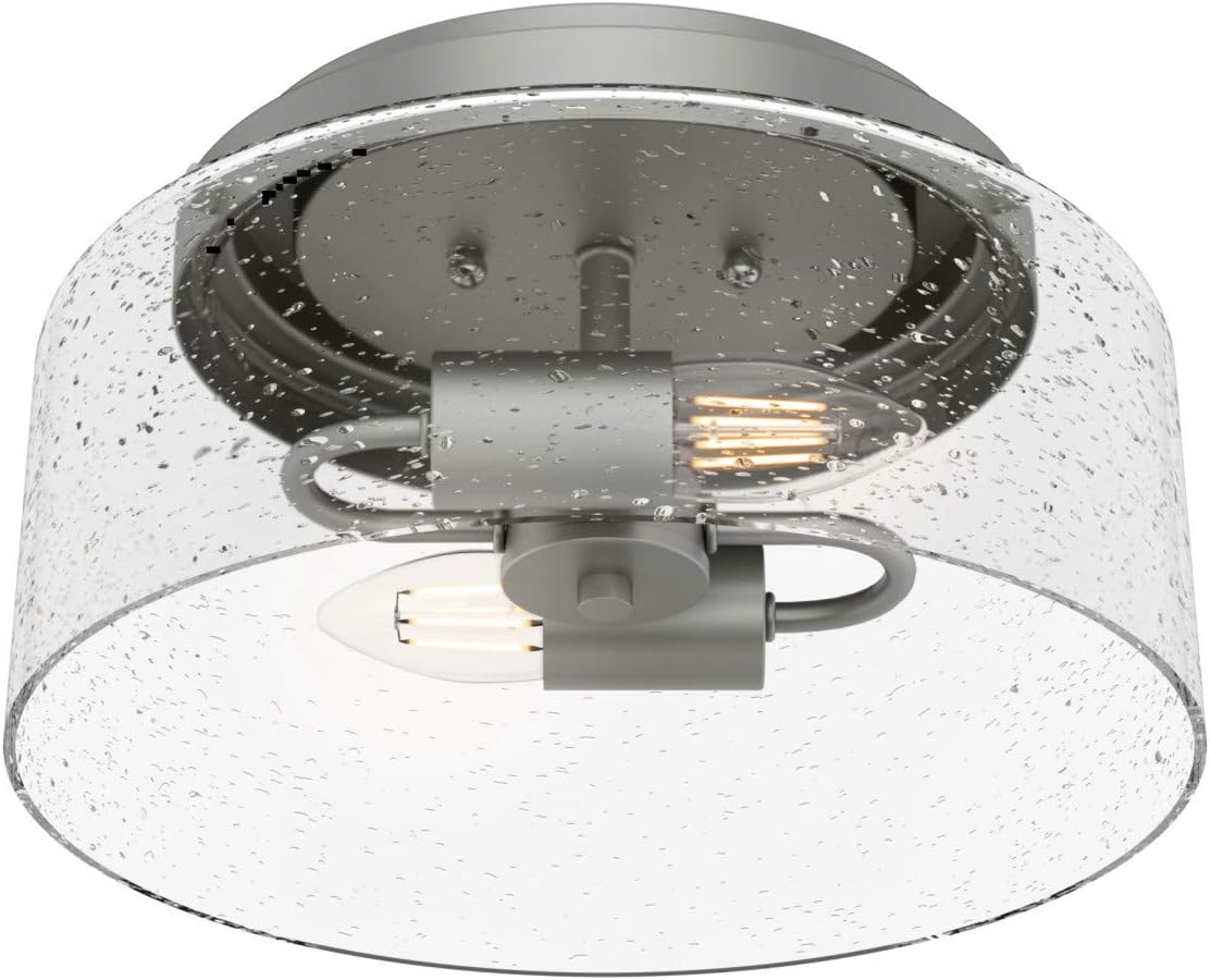 Hunter - Hartland 2-light Matte Silver, Medium Size Flush Mount Light, Dimmable, Casual Style, Round Shaped, for Bedrooms, Kitchens, Foyers, Bathrooms - 19014