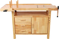 Montary 50' Professional Rubberwood Heavy Duty Workbench with 3 Drawers, 1 Cabinet Door & Open Shelf Integrated Vises, Wood Work Bench for Garage, Woodworking Carpenter Workshop & Home Use