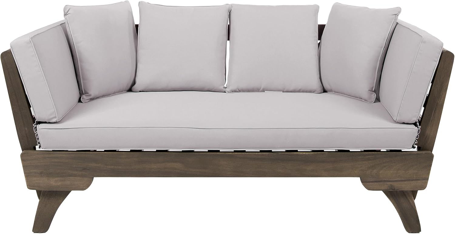 Christopher Knight Home Gary Patio Convertible Couch, Wooden Outdoor Daybed, 3-Seater Acacia Wood Patio Furniture Lounge Sofa for Backyard/Poolside/Garden, Back Pillow+Removable Cushion, Grey