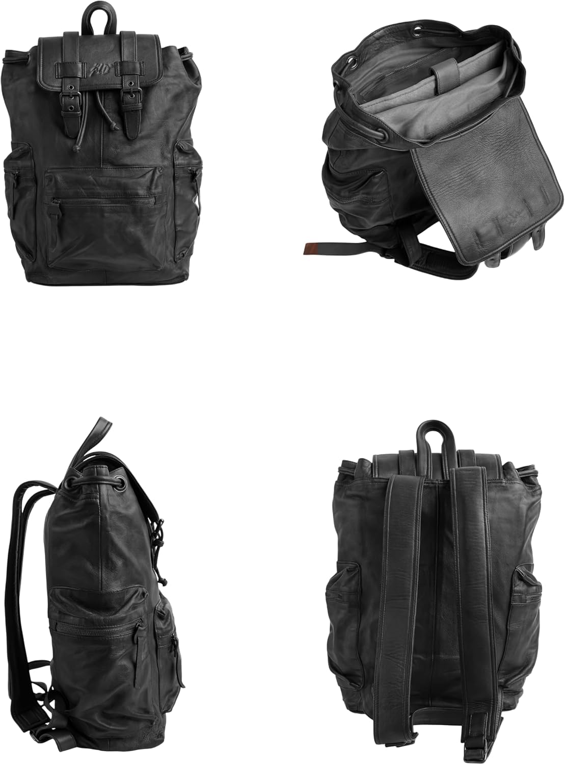 Jild Genuine Leather Backpack for Women or Men Carry-On Travel Backpack Shoulder Hiking Camping Vintage Leather Laptop Bag (Black)