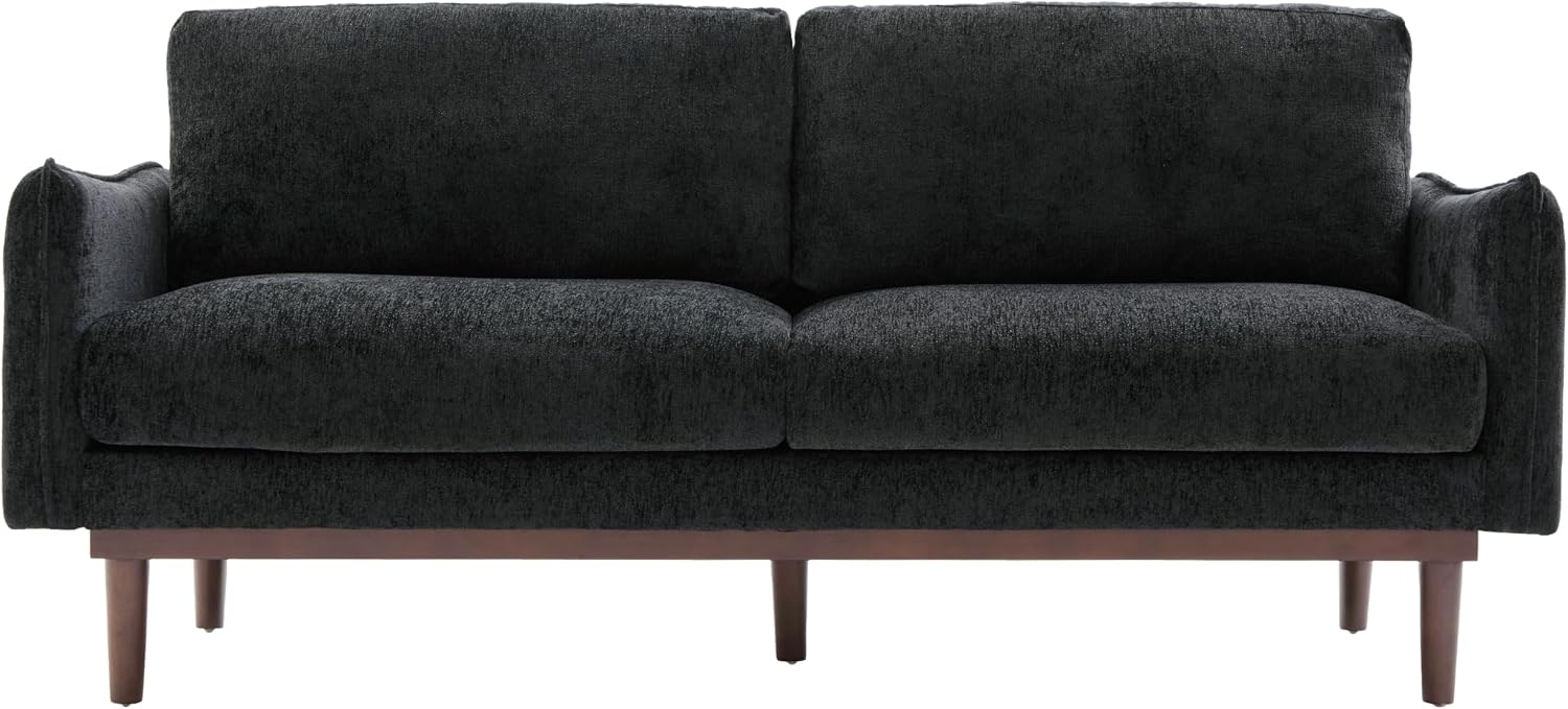 Christopher Knight Home Brena Modern Chenille Upholstered Loveseat Sofa, Wooden 2 Seater Sofa Couch with Deep Seat, Comfy Cloud Couch for Living Room, Bedroom, Home Office, Black