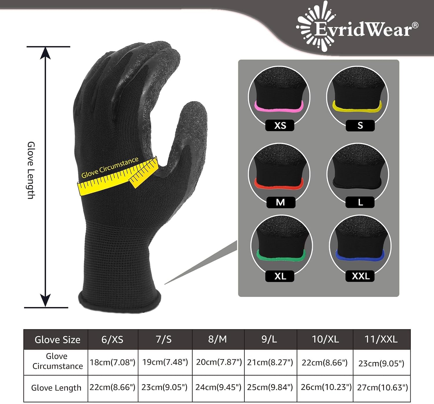 Evridwear Crinkle Latex Rubber Hand Coated Safety Work Gloves for Men Women General Multi Use Construction Warehouse Gardening Assembly Landscaping,Black X-Large 120 Pairs Pack