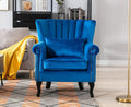 Kmax Blue Accent Chair Velvet Wingback Chair with Pillow Nail-Head Channel Tufted Oversized Club Chair for Living Room Bedroom Guest Room