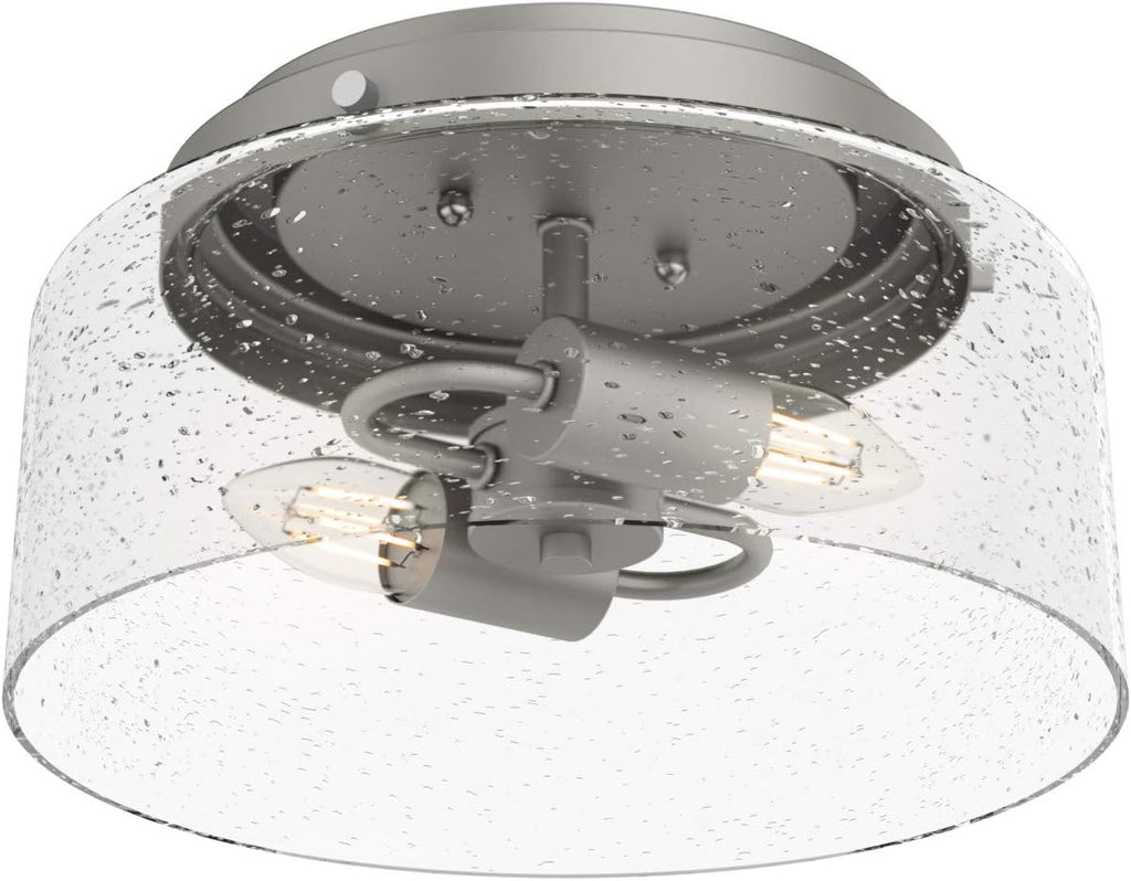 Hunter - Hartland 2-light Matte Silver, Medium Size Flush Mount Light, Dimmable, Casual Style, Round Shaped, for Bedrooms, Kitchens, Foyers, Bathrooms - 19014