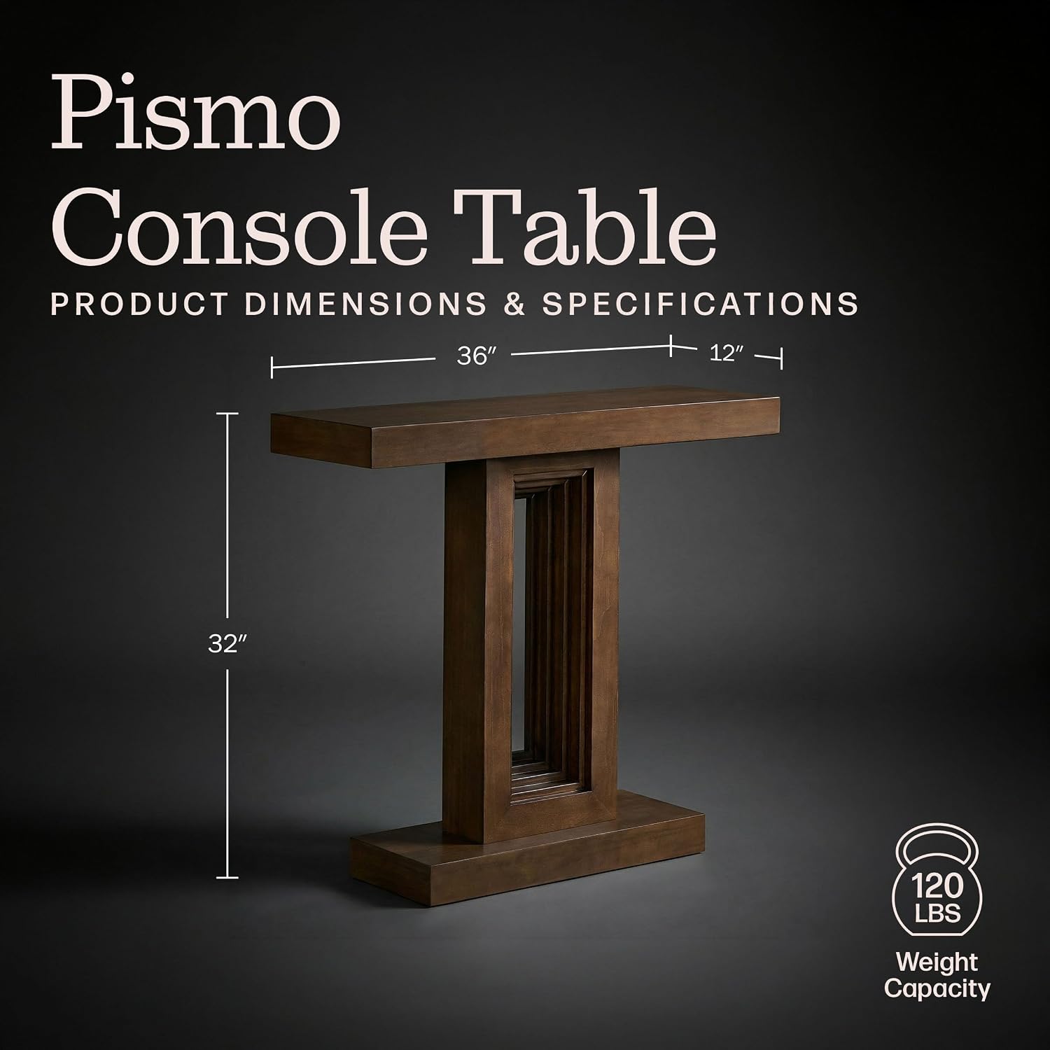 Alaterre Furniture Pismo Solid Wood Console Table - 36 Inch Modern Farmhouse Small Entryway Table - Easy Assembly Living Room Furniture for Behind The Couch, Entryway, or Hallway (Brown)