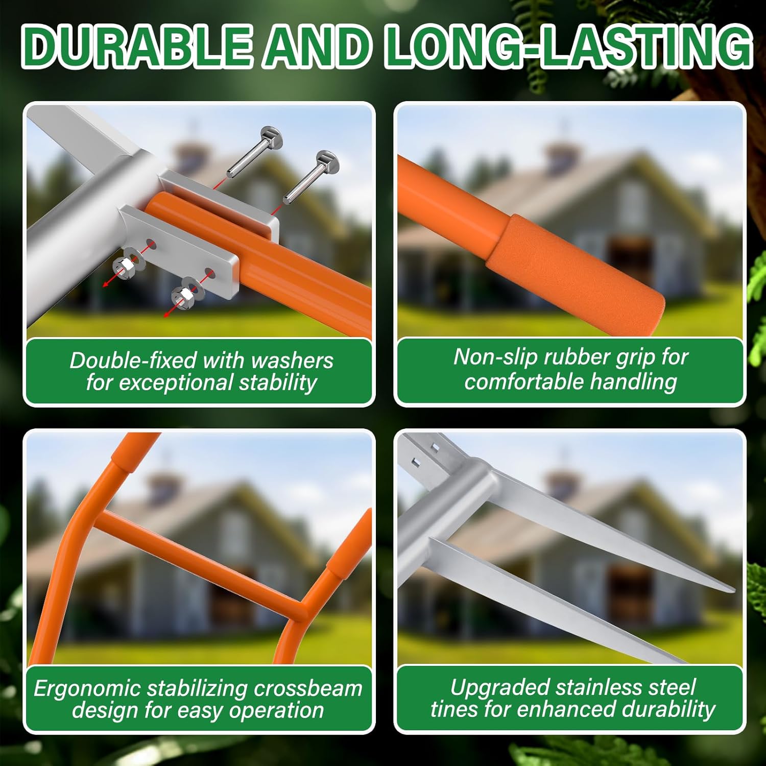 VASALAID Broadfork 5-Tine Broad Fork for Gardening Ergonomic U-Shaped Design Heavy Duty Broadfork Tool for Gardening Cultivating Farm Garden Digging Crushing Aerate Soil (Patent Pending)