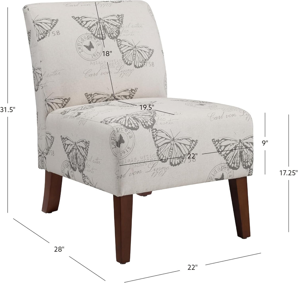 Linon Butterfly, Dark Espresso Linen Lily Chair, 21.5' W x 29.5' D x 31.5' H
