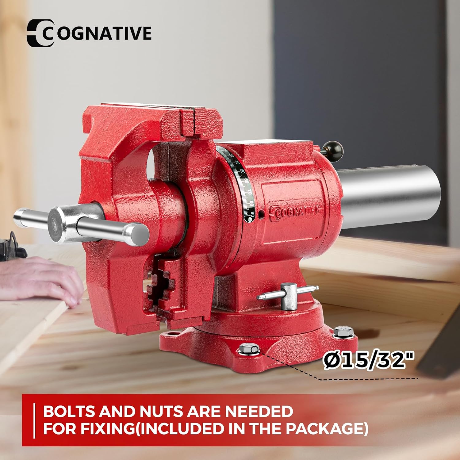 Upgraded UPG 5-Inch Terminal Location Bench Vise with Ductile Iron Bench Vise 360° Multi-Purpose Bench Vice with Anvil and Positioning Pins, Clamp force 8800lbs, Red Swivel Vise