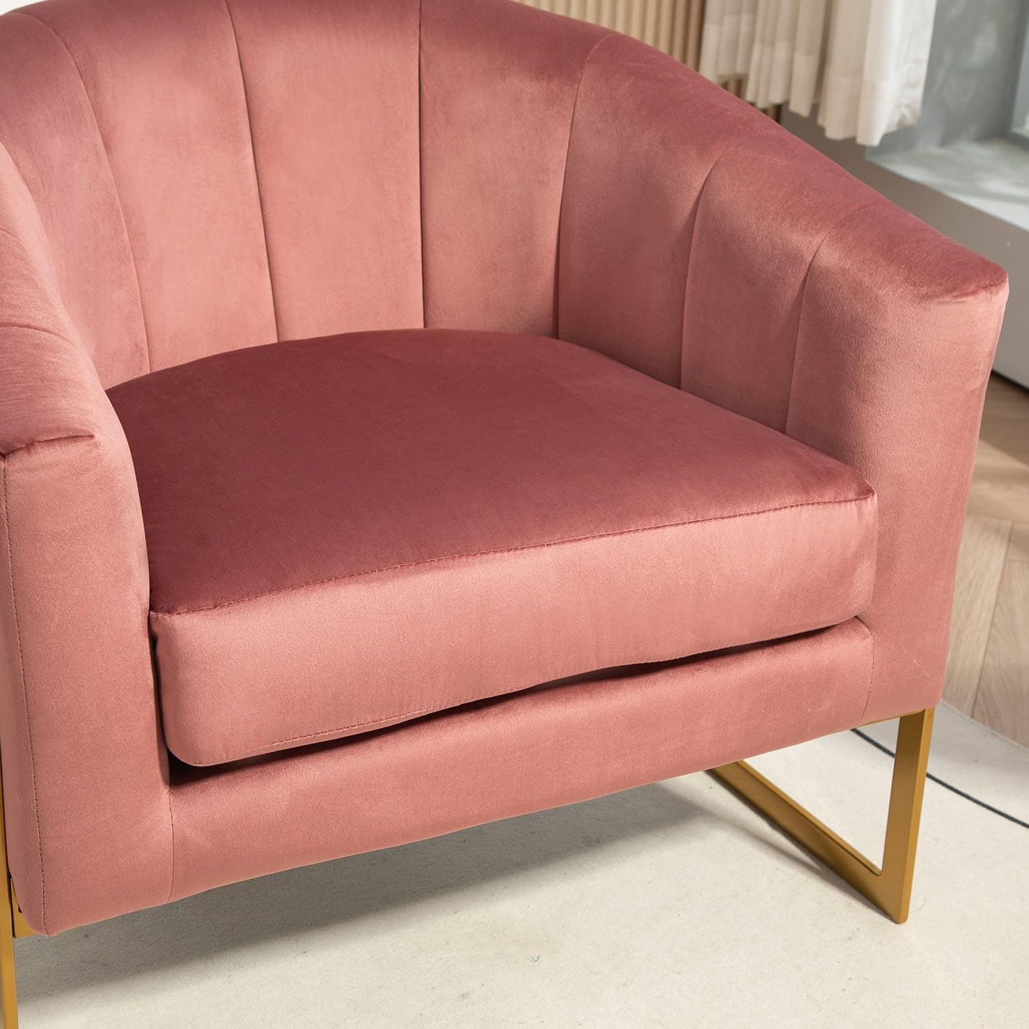 Container Furniture Direct Velvet Modern Accent Armchair - Luxury Gold Frame | Versatile Seating for Living Room, Bedroom, Office, Rose