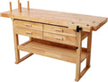 Montary 60-Inch Rubber Hardwood Workbench with 4 Drawers & Shelf, 330LBS Heavy Duty Portable Work Bench with Adjustable Handle, Woodworking Table for Garage, Workshop & Home Storage