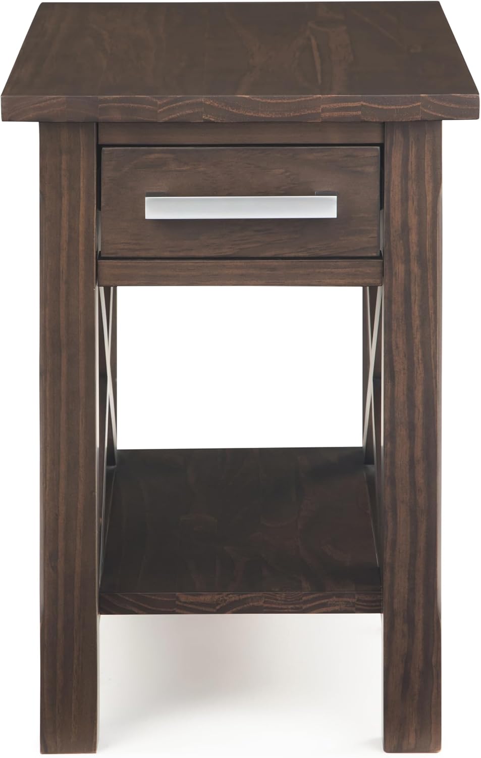 SIMPLIHOME Kitchener End Table - 14 inch Wide Solid Wood Narrow Accent Table with Drawer and Open Shelf in Warm Walnut Brown, Contemporary Nightstand with X-Design for Living Room or Bedroom