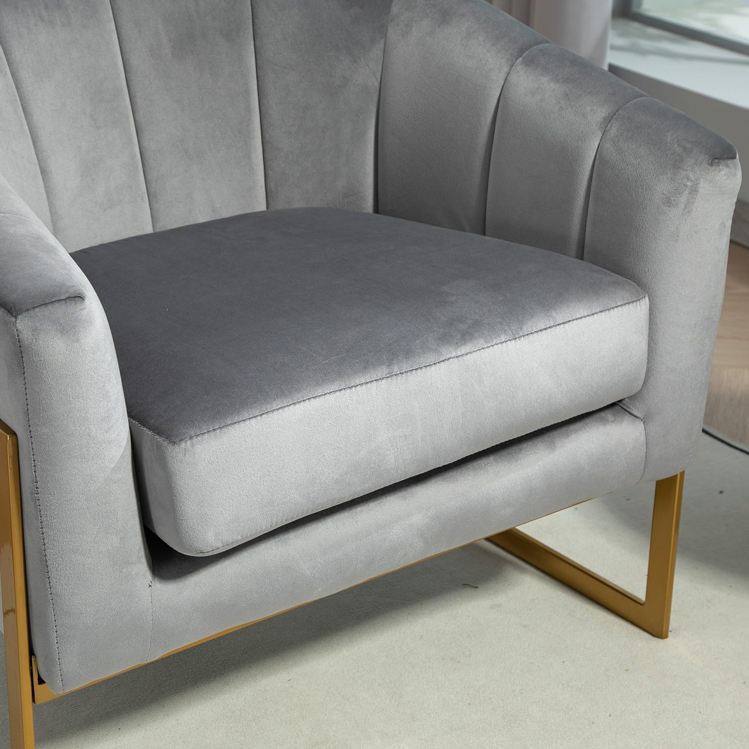 Container Furniture Direct Velvet Modern Accent Armchair - Luxury Gold Frame | Versatile Seating for Living Room, Bedroom, Office, Grey