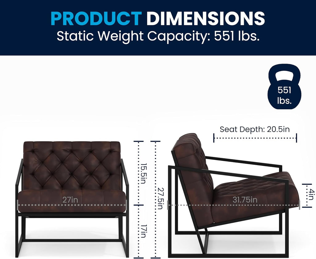 Flash Furniture Hercules Madison Series Bomber Jacket LeatherSoft Tufted Lounge Chair, Tufted Retro Accent Chair for Living Room or Office, Brown/Black