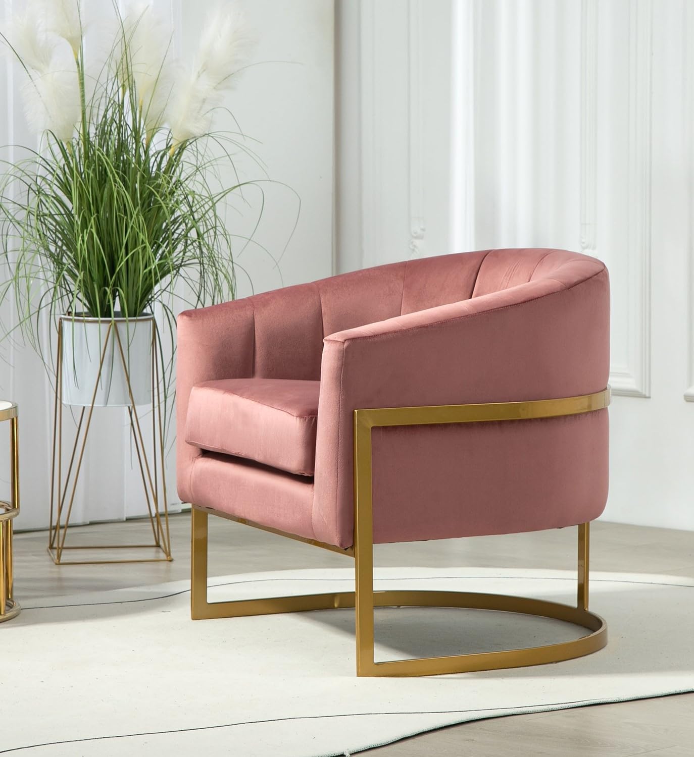 Container Furniture Direct Velvet Modern Accent Armchair - Luxury Gold Frame | Versatile Seating for Living Room, Bedroom, Office, Rose