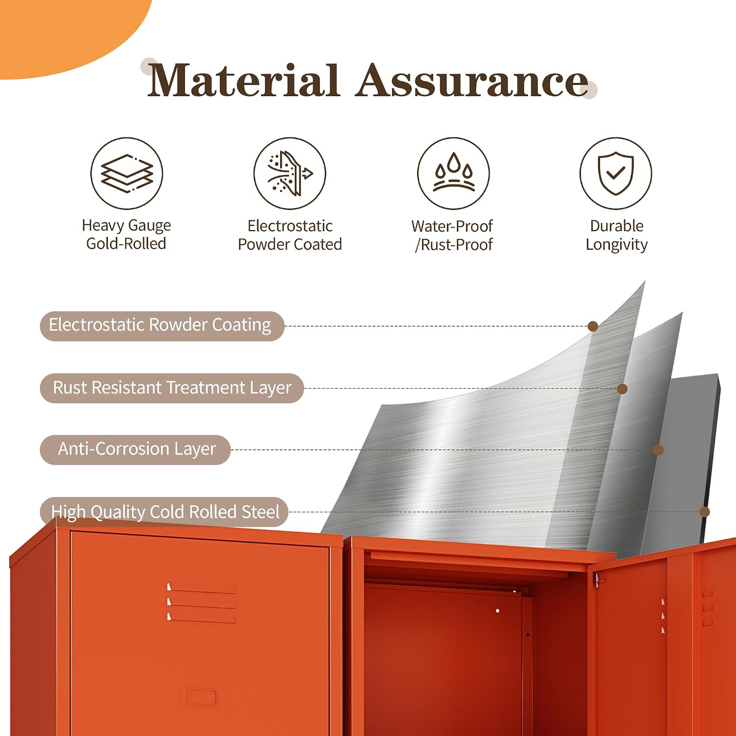Metal Locker Storage Cabinets 59.06'H Orange Locking File Cabinets Kitchen Food Pantry Cabinet with 2 Doors and Shelves for Dining Room, Living Room,Bathroom Office,Home,Garage, Gym, School