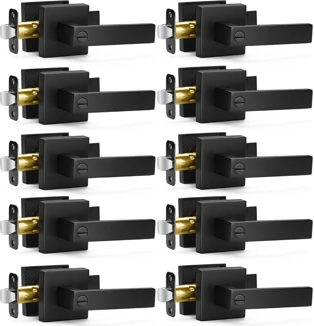 Sopoby 10 Pack Matte Black Door Handles Privacy Door Levers, Keyless Interior Door Knobs Square Door Levers Heavy Duty Door Locks for Bedroom Bathroom, Reversible Flat Levers