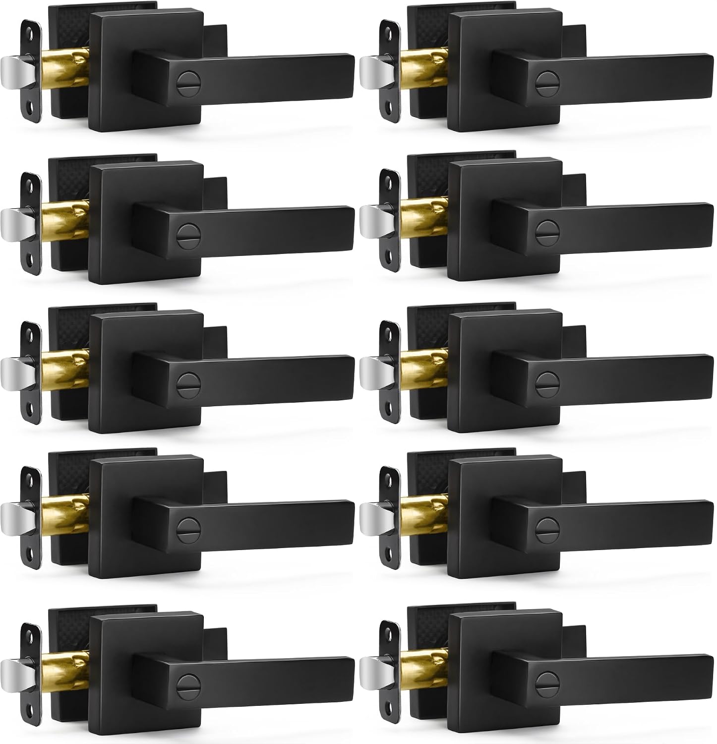 Sopoby 10 Pack Matte Black Door Handles Privacy Door Levers, Keyless Interior Door Knobs Square Door Levers Heavy Duty Door Locks for Bedroom Bathroom, Reversible Flat Levers