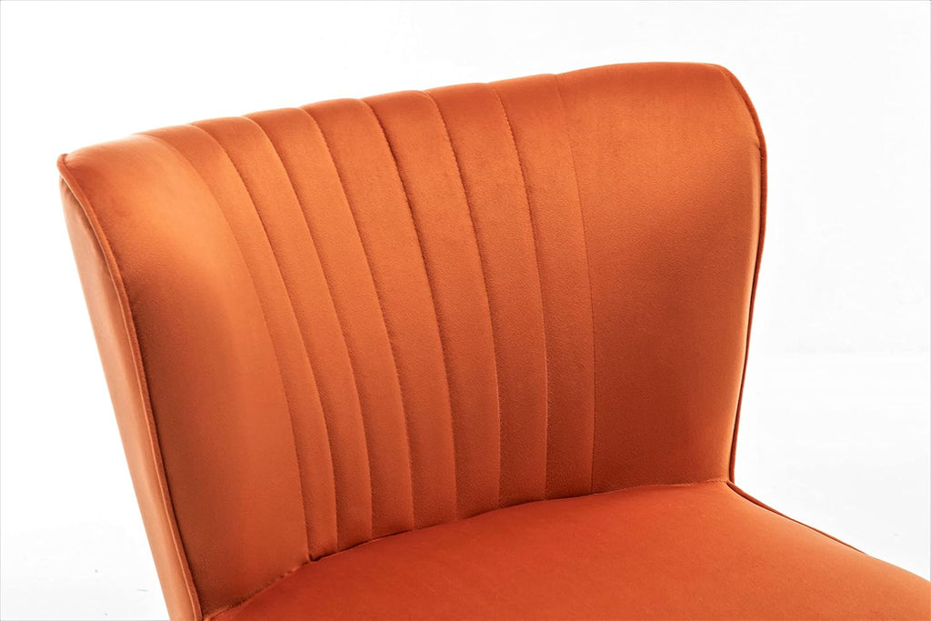 Container Furniture Direct Modern Velvet Accent Chair for Living Room, Bedroom, or Entryway, Stylish and Comfortable Armless Design with Metal Legs, Orange Red