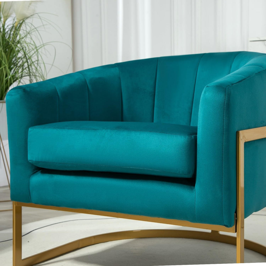 Container Furniture Direct Velvet Modern Accent Armchair - Luxury Gold Frame | Versatile Seating for Living Room, Bedroom, Office, Greenish Blue