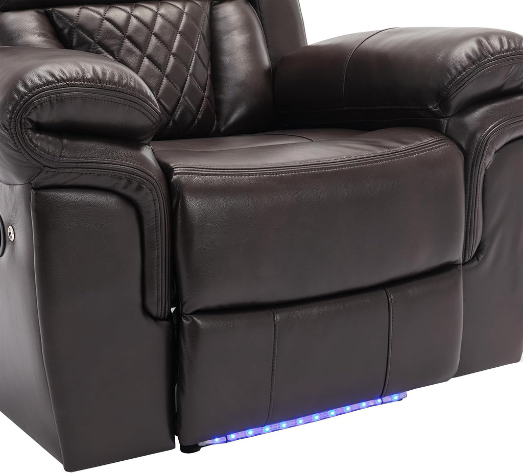 ERYE Manual Recliner Chair with LED Light Strip for Living Room, Bedroom, Manual Reclining Home Theater Seating Armchair, Faux Leather Tufted