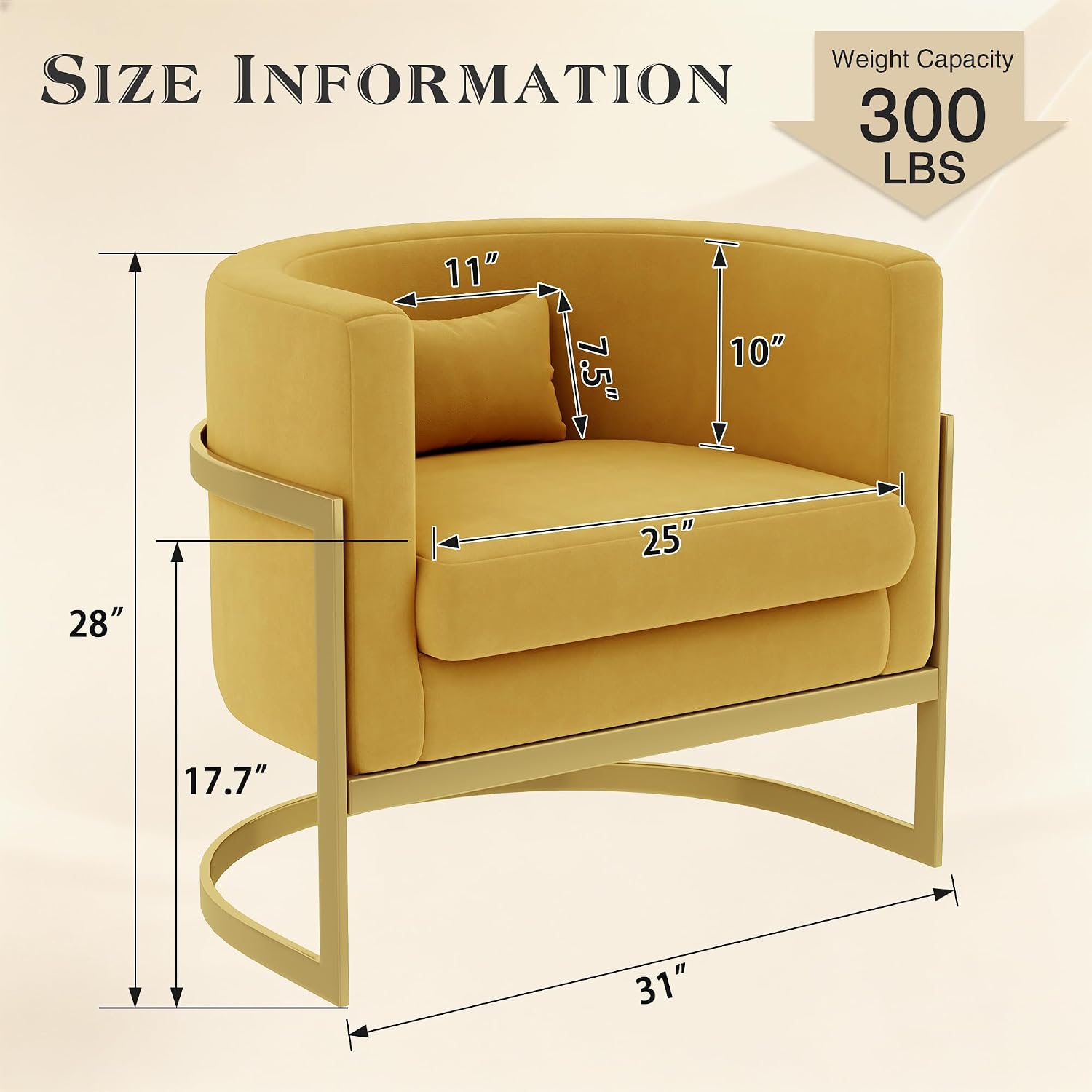 Velvet Accent Chair Yellow Modern Barrel Chair with Gold Legs Upholstered Armchair for Bedroom Living Room Sofa Chair Club Side Chairs