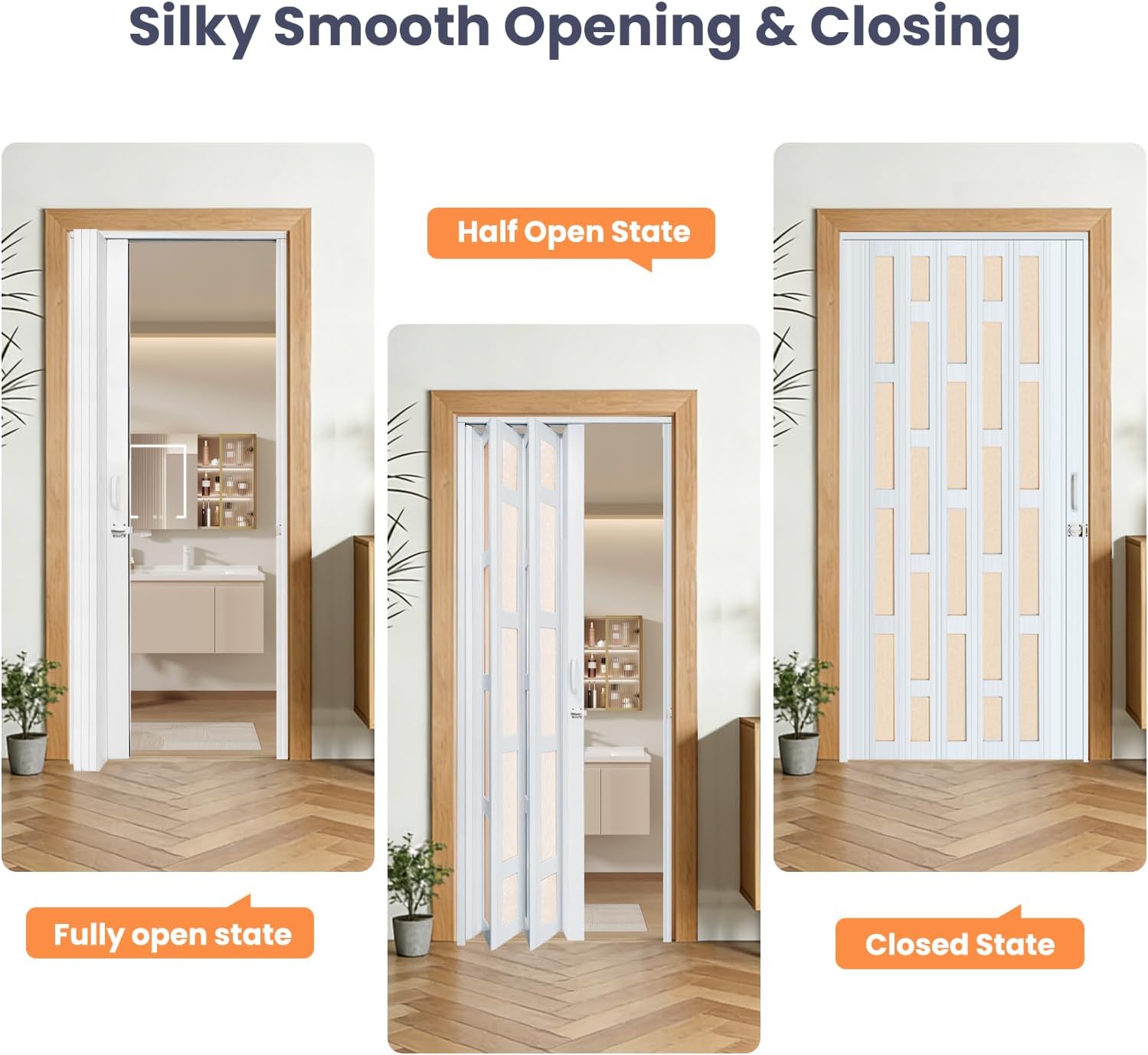 DIYHD 42X80in Glass Accordion Door with Latch&Handle, Double-Layer Thickened PVC Folding Interior Door with Frosted Acrylic - Blocks Views, Lets Light In, Easy Install for Closet, Utility&Room Divider