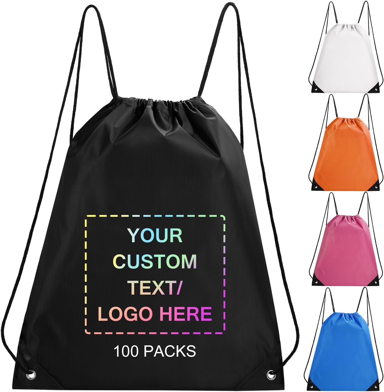 Fyore Custom Drawstring Bags with Logo, 10/50/100 Pack Bulk Personalized String Backpacks for Gym, Sports, Events, Travel, Daily Use, Business Activities