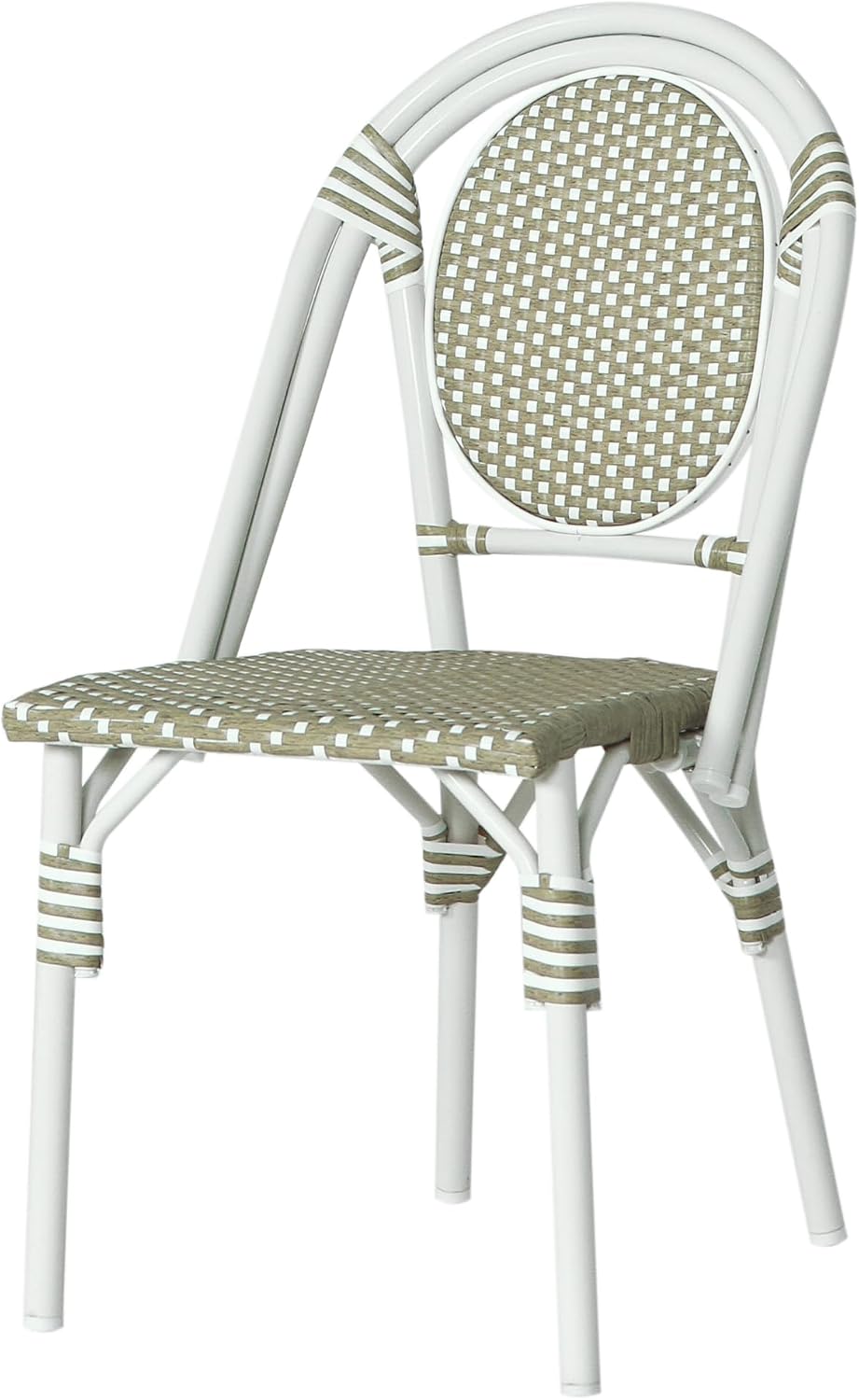 Christopher Knight Home Gammy Outdoor French Bistro Chairs Set of 2, Aluminum Patio Dining Chairs Set of 2, PE Rattan Patio Furniture Armless Accent Chair for Garden/Backyard/Balcony, Green + White