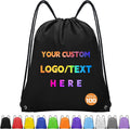 Grneric Personalized Drawstring Backpacks Bulk with Custom Logo 100 Pack Polyester String Gym Bags for Events, Travel, Sports, Black