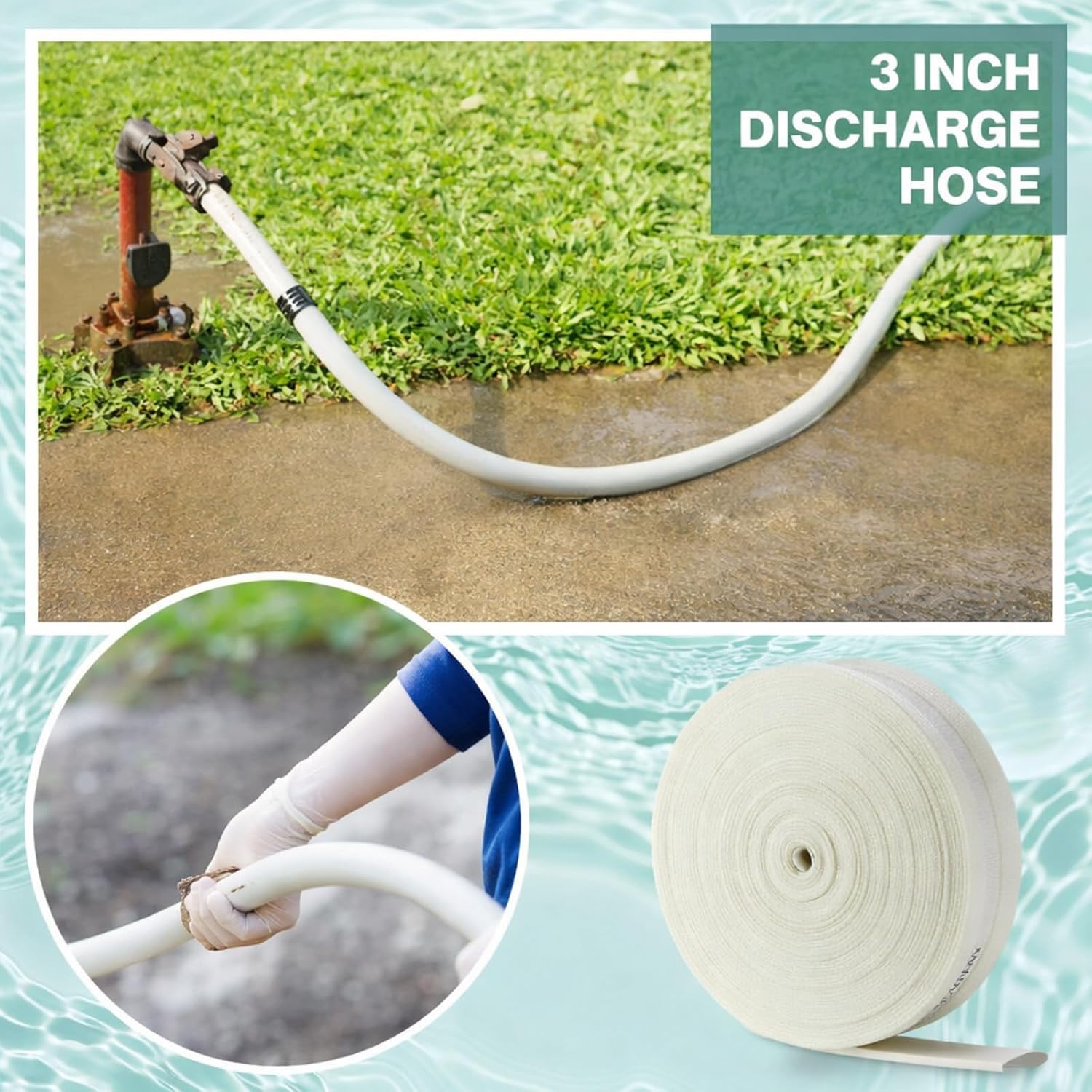 Pushglossy 3 Inch x 295 ft Heavy Duty Pool Backwash Hose with 2 Clamps Flat Discharge Hose for Swimming Pool Outdoor Garden Lawn Irrigation Sump