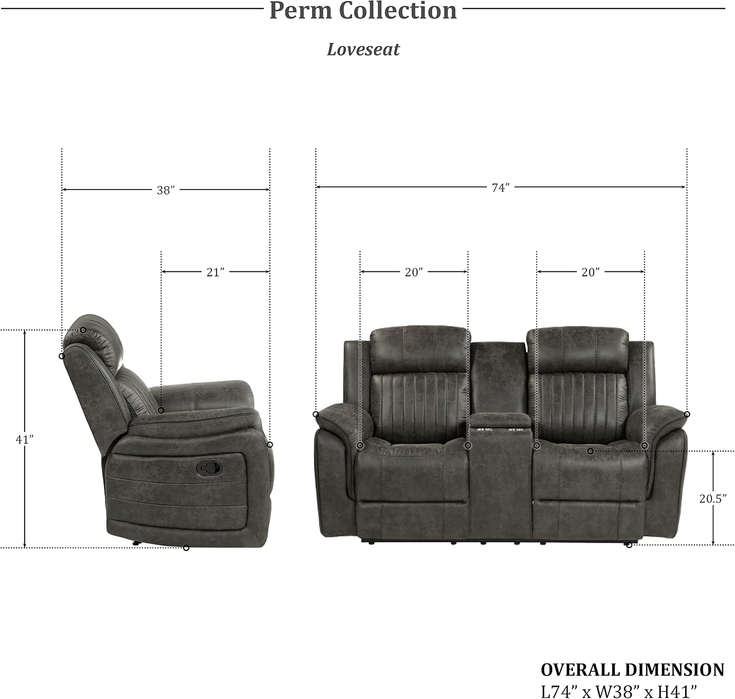 Lexicon Recliner Living Room Set, Home Theater Seating, Manual Polished Microfiber Upholstery Sofas, RV Couch Including Double Recliner Sofa and Loveseat, 2-Piece Set, Brownish Gray