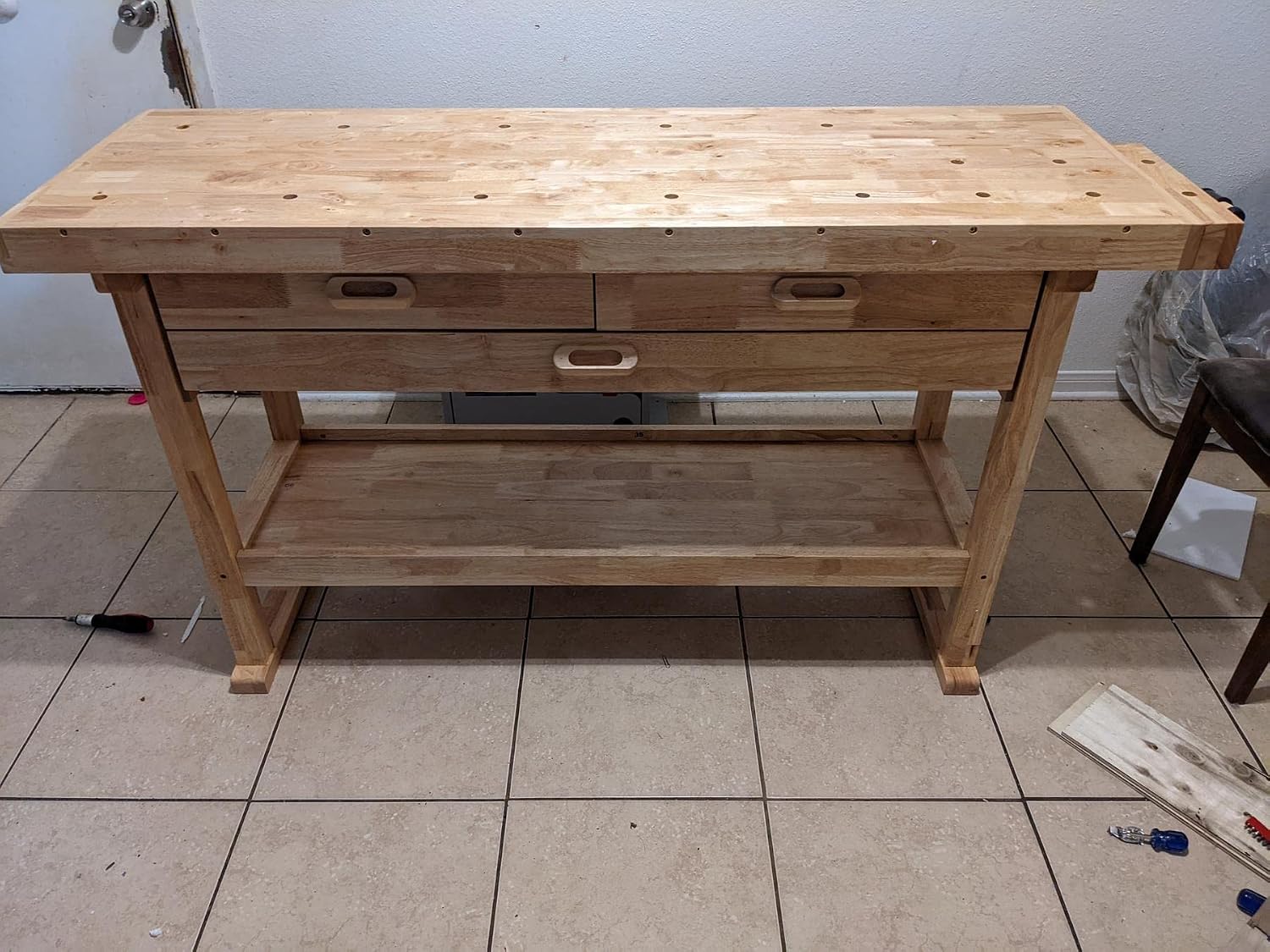 Windsor Design Workbench with 3 Drawers, 60 Hardwood Surface