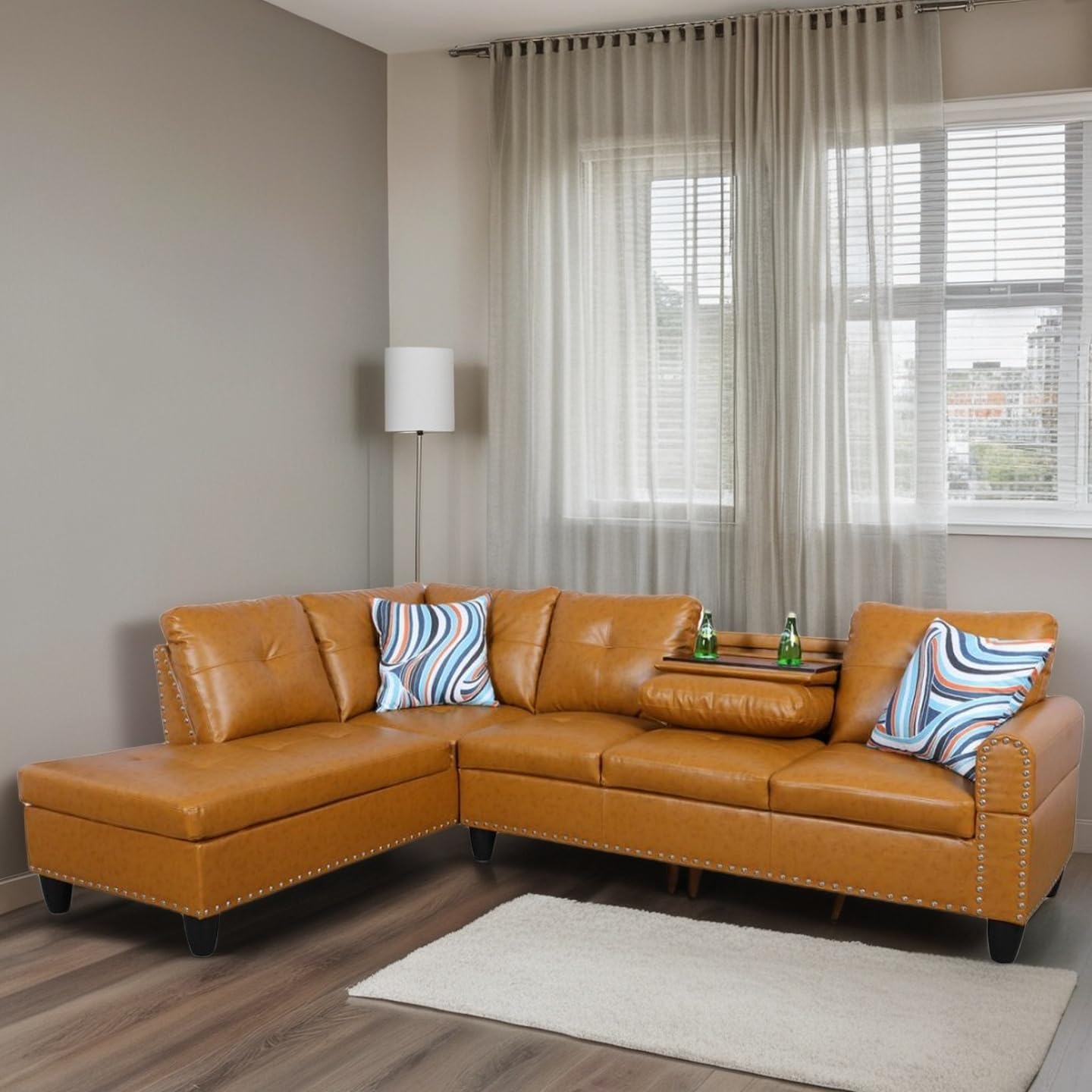 L-Shaped Sectional Sofa, Modern Sectional Couches Home Sofas for Living Room with Movable Chaise, Modular Living Room Sets Furniture for Apartment Bedroom & Office, Ginger